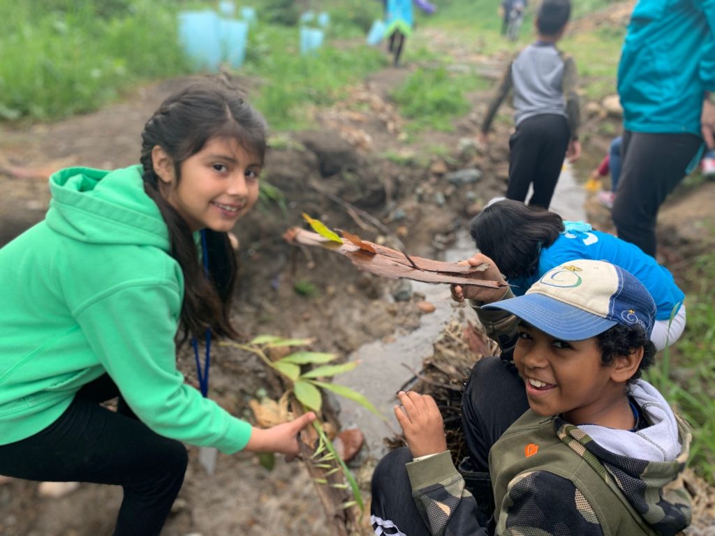 Elementary school students exploring the canyon