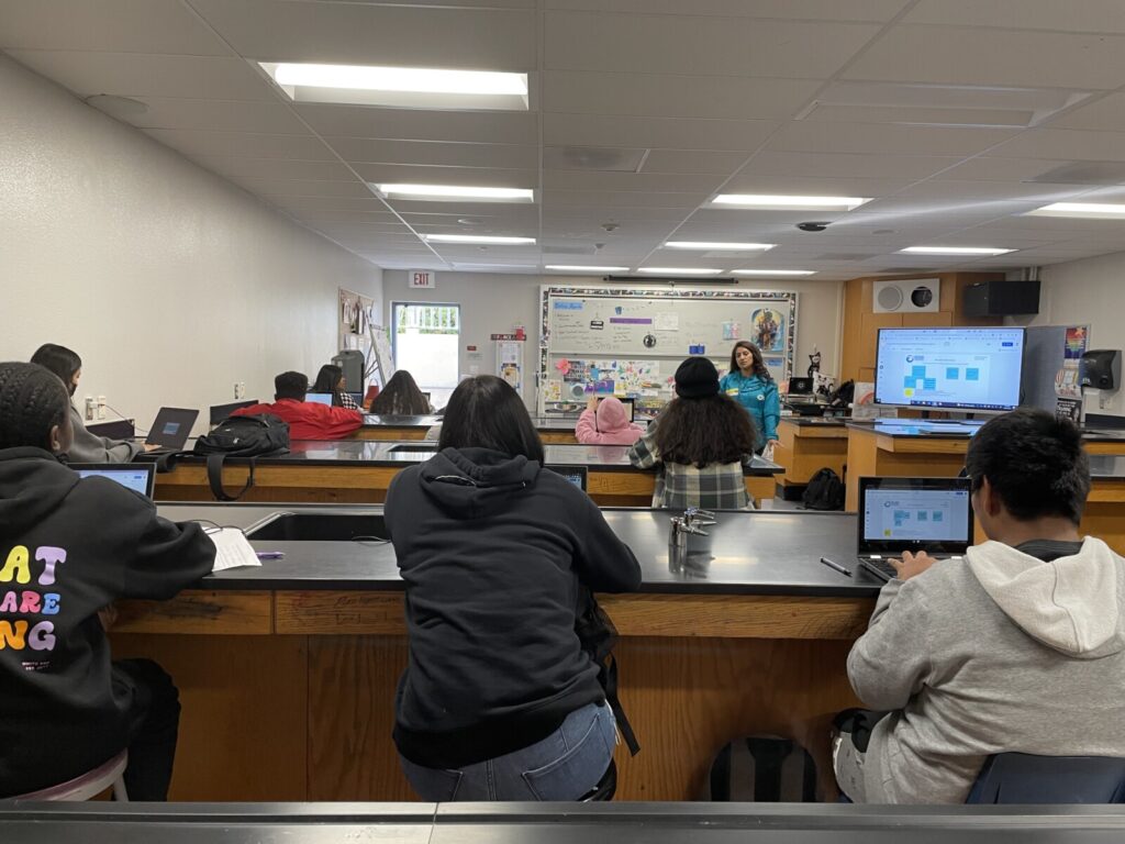 Students with laptops learning in a classroom